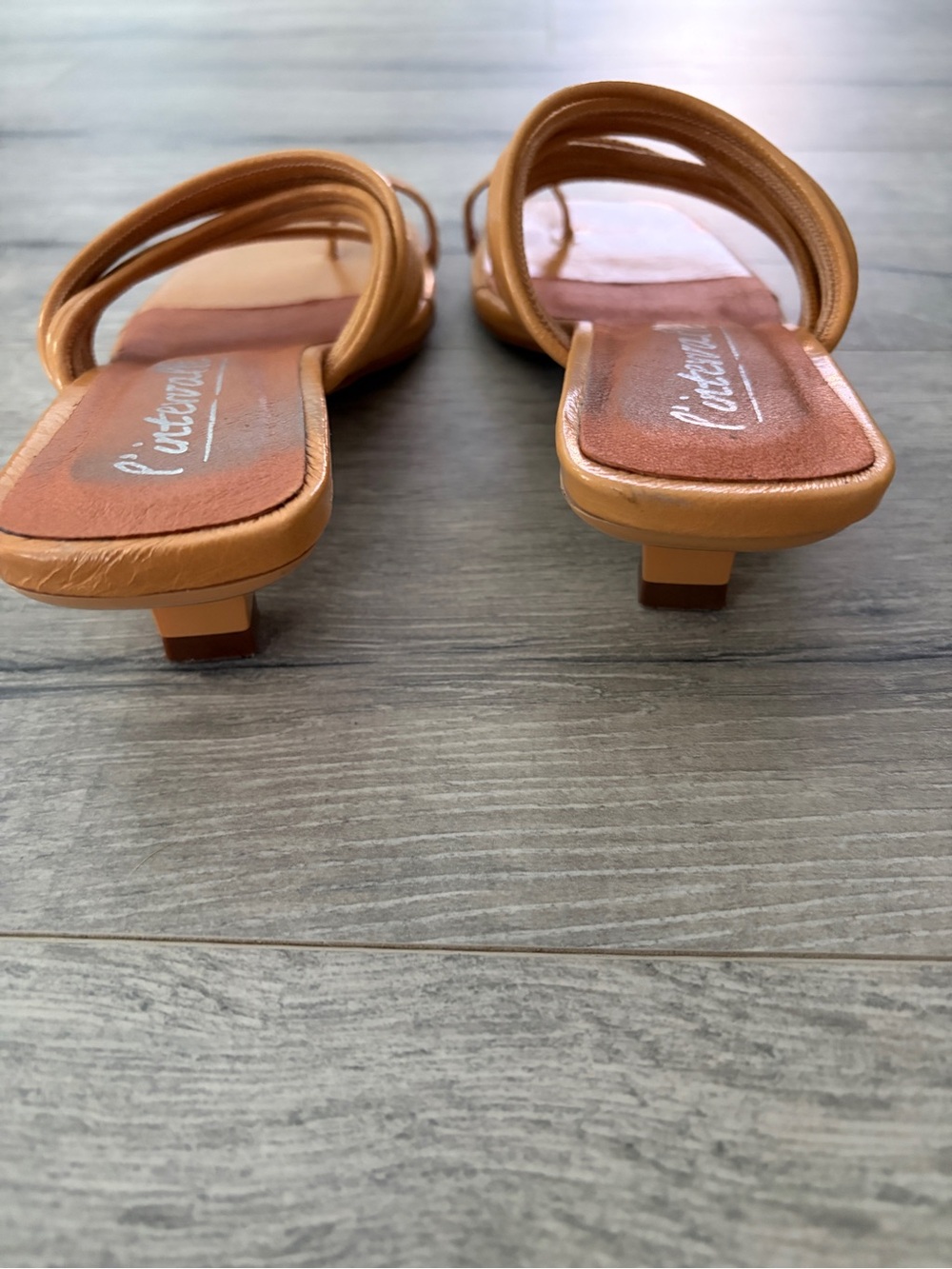 L'INTERVALLE Cognac Loop-Strap Square-Toe Slide Sandals - Picture 3 of 4